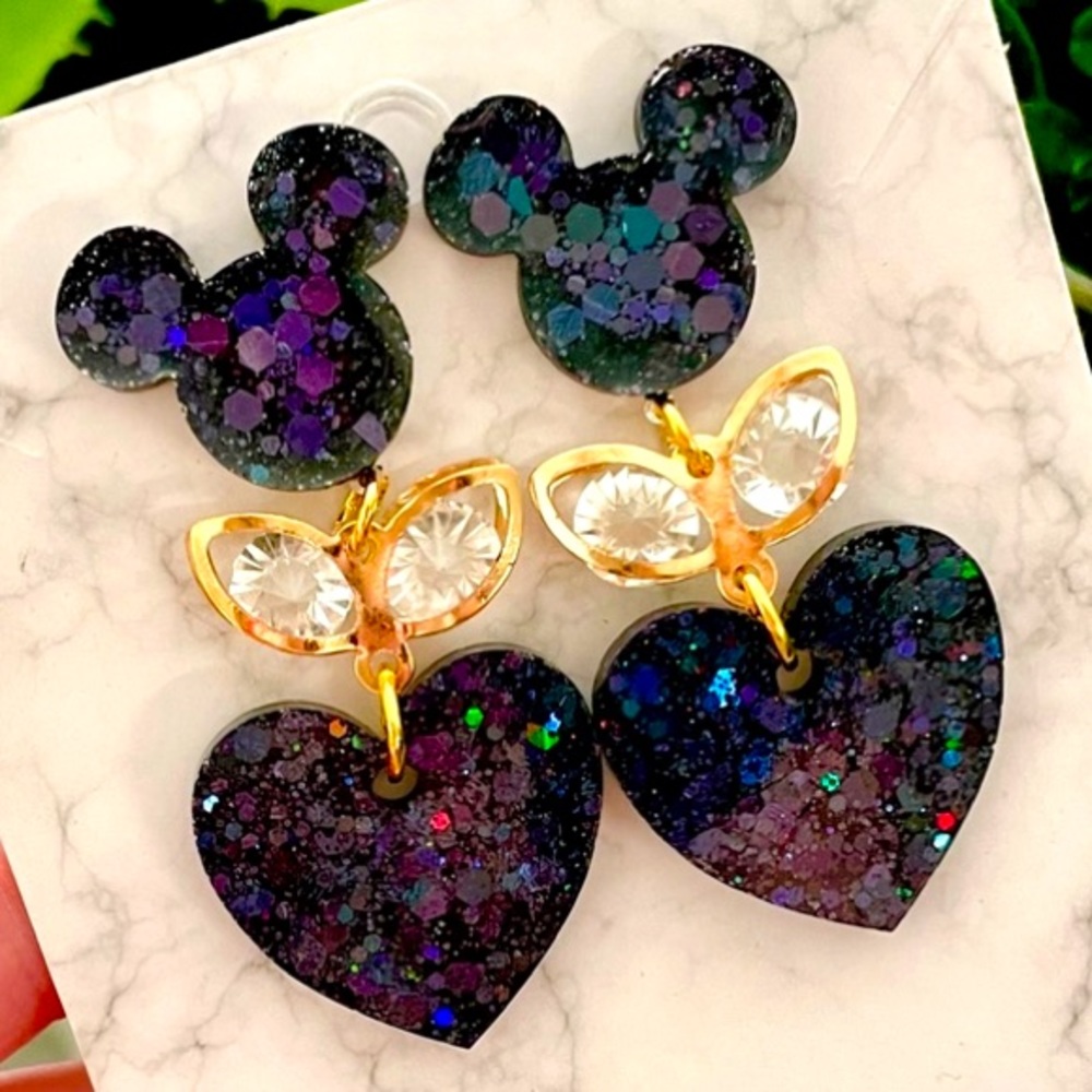 Acrylic Mickey and Heart Earrings